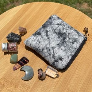 Handmade, fair trade coin purse from Ghana with crystals and minerals (4”x3.5”)